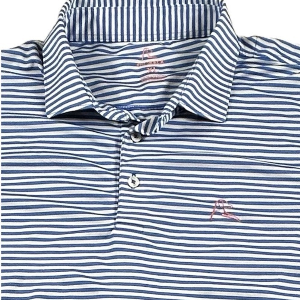 Rhoback Mens XL Performance Polo Shirt Blue White Striped Short Sleeve Golf Top
